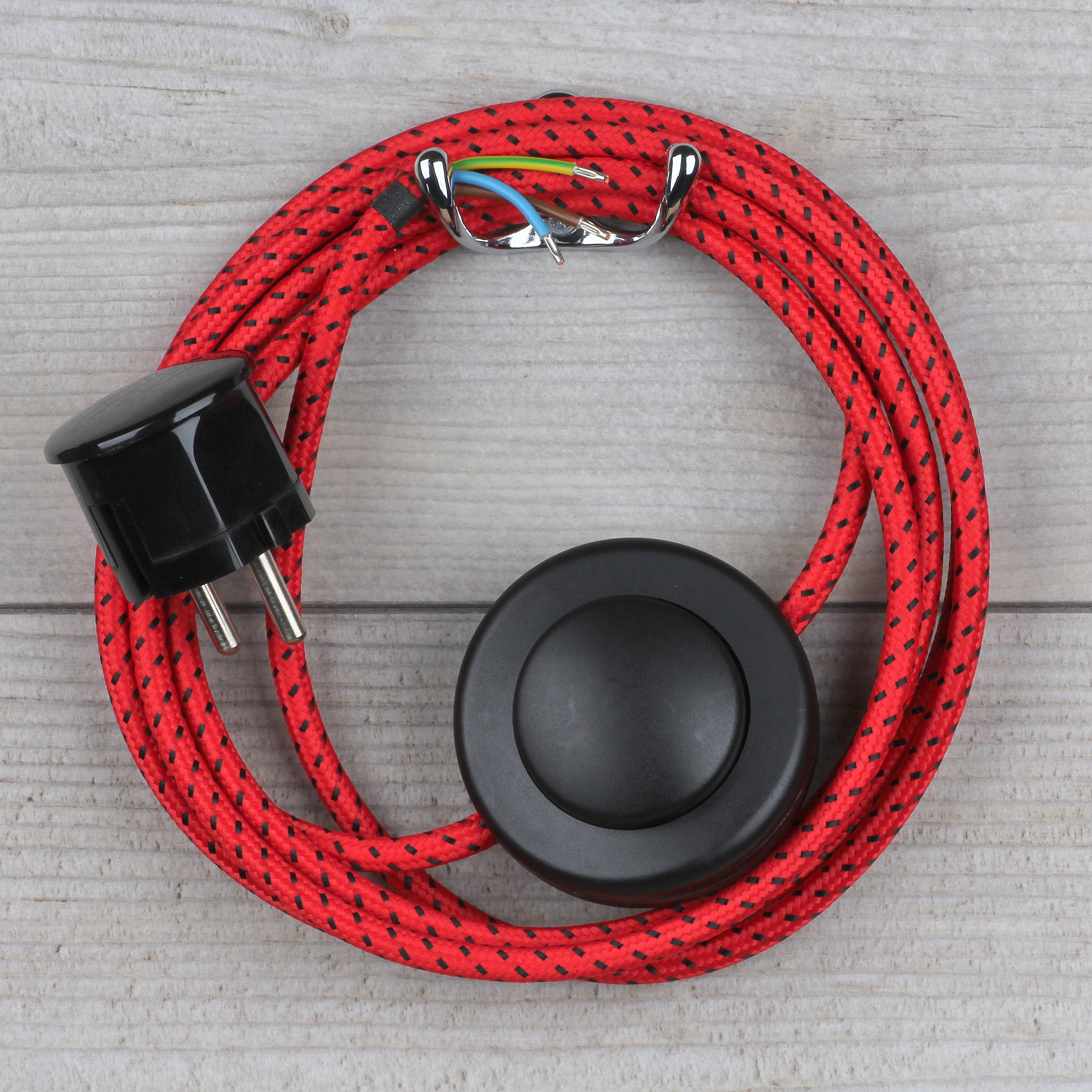 Snake Lampenfassung mit Schalter Stecker Textilkabel TM09 Rot